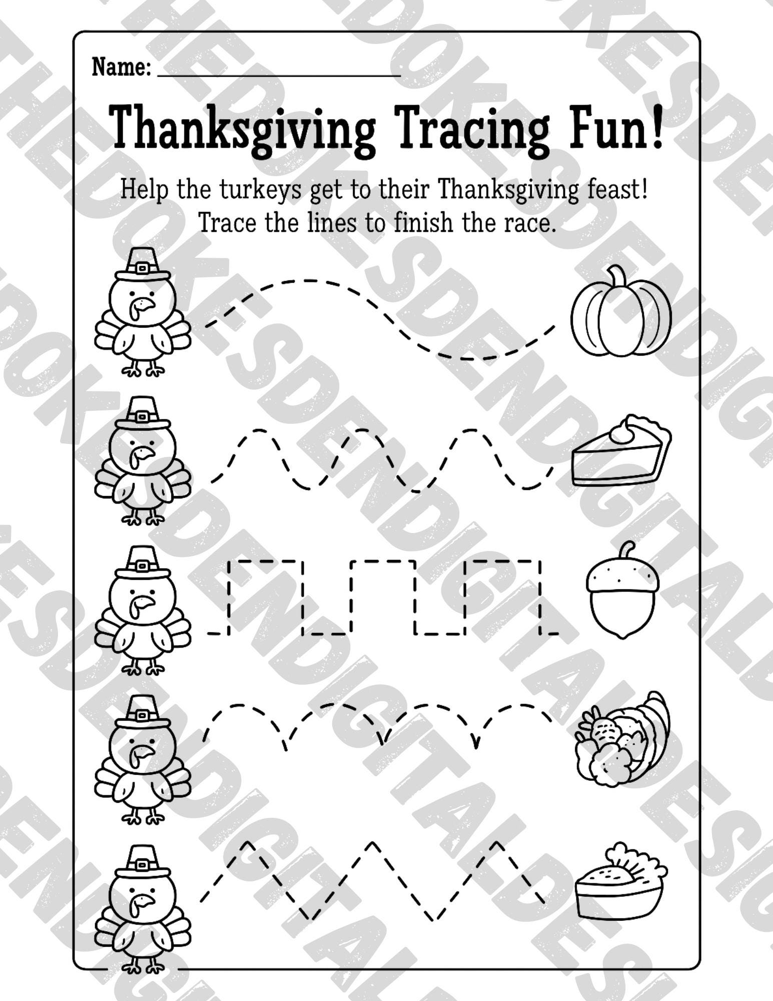 Printable Thanksgiving Tracing Worksheet for Kids | Fine Motor Pre ...