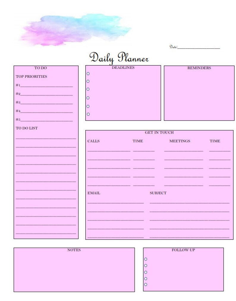 Daily Planner Printable Printable Daily Planner Printable Etsy