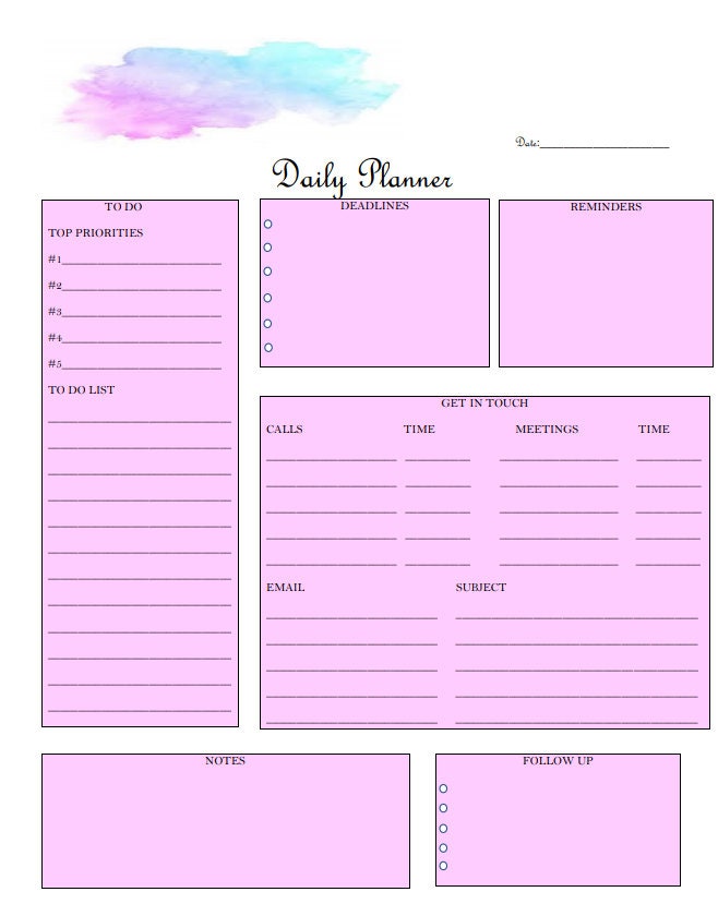 Daily Planner Printable Printable Daily Planner Printable | Etsy