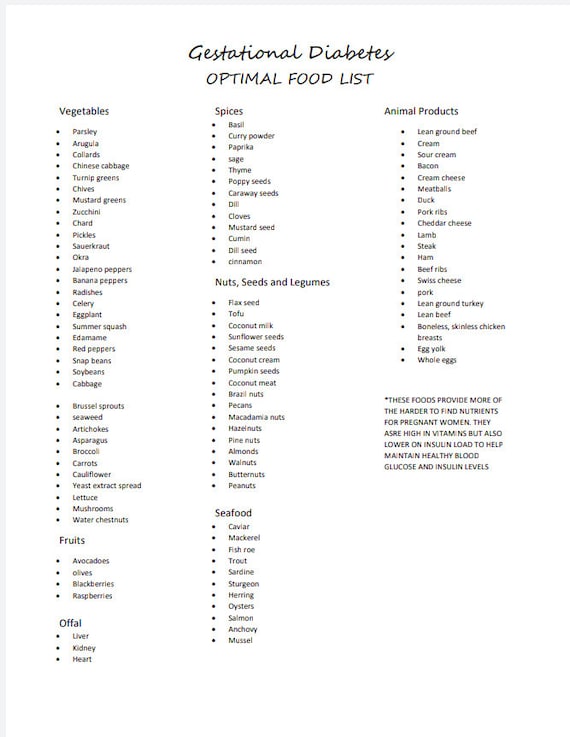 printable gestational diabetes master grocery list and