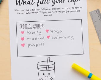 SEL Worksheet for Kids: What Fills Your Cup? Joy & Energy Boosters (PDF Download)