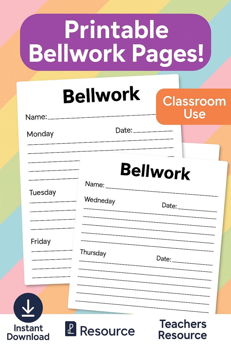 Bell Work.pdf Printable Bellwork Pages | Daily Classroom Warm up Sheets for Students ...