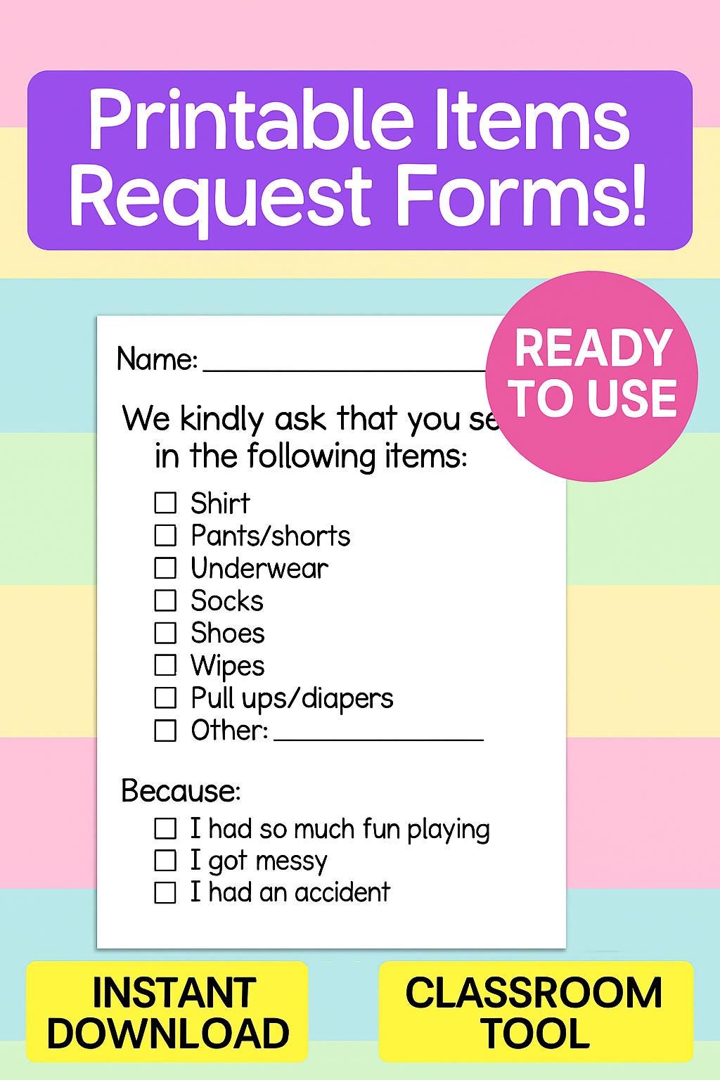 Printable Student Request Notes for Teachers & Daycare (PDF Download ...