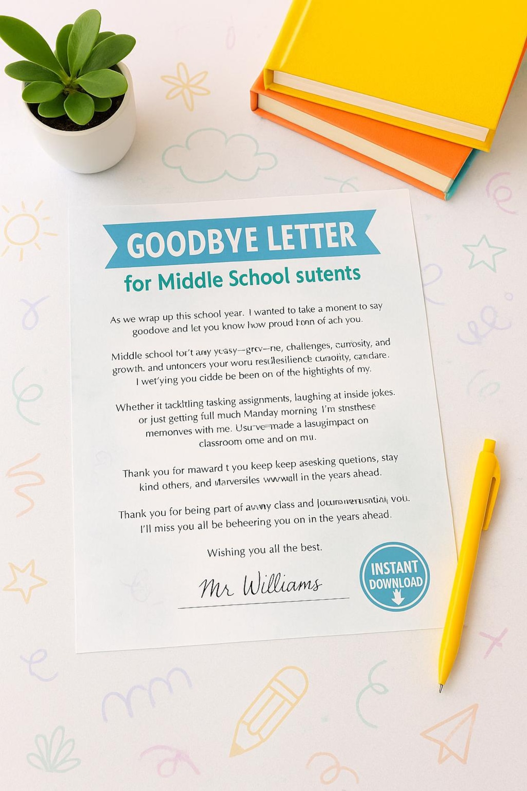 Printable Goodbye Letter to Middle School Students | End of Year ...