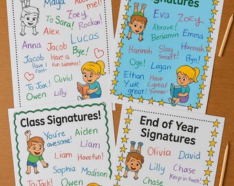 Printable Class Signature Pages: End of Year Memory Book (PDF Download)