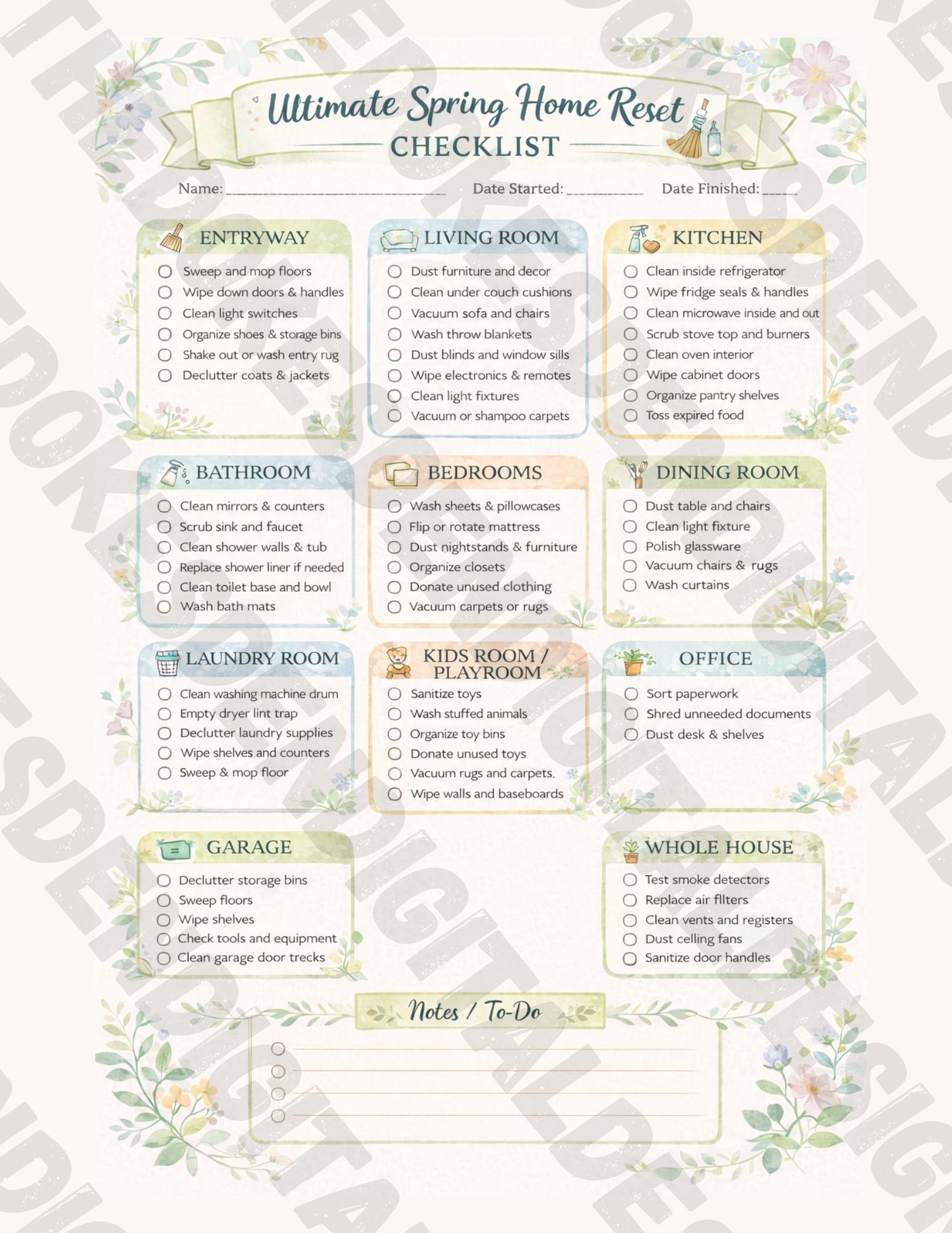 Spring Home Reset Checklist | Deep Cleaning Guide, Room by Room (PDF ...