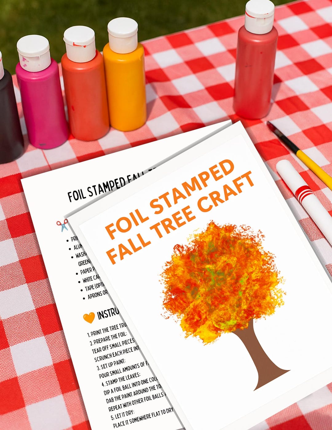 Foil Stamped Fall Tree Craft: Kids Autumn Art Activity (PDF Template - Etsy