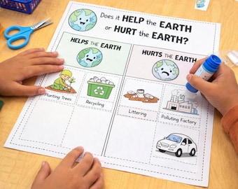 Activité de tri du Jour de la Terre | Feuille de travail Aidez-nous à faire mal (Téléchargement numérique)