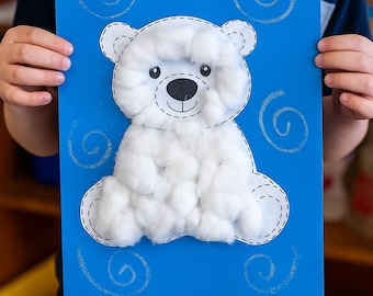 Fluffy Polar Bear Craft | Winter Cotton Ball Activity (PDF Pattern)