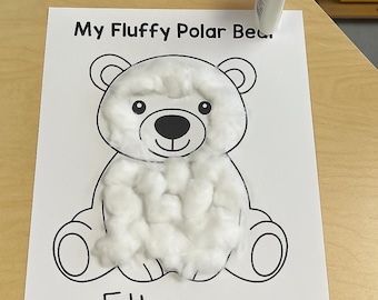 Fluffy Polar Bear Craft | Winter Cotton Ball Activity (PDF Pattern)