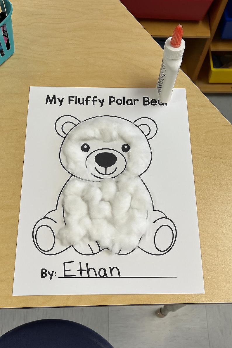 Fluffy Polar Bear Craft | Winter Cotton Ball Activity (PDF Pattern) - Etsy