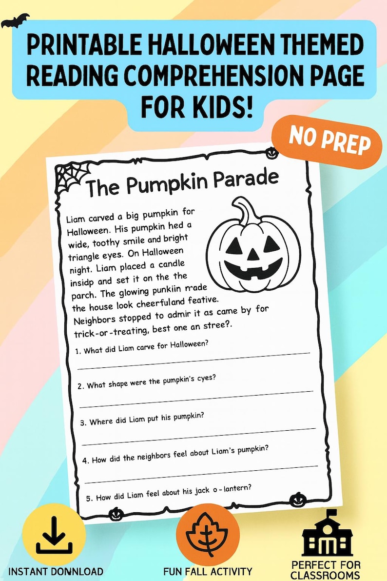 Halloween Reading Comprehension Worksheet | Fun Literacy Activity for ...