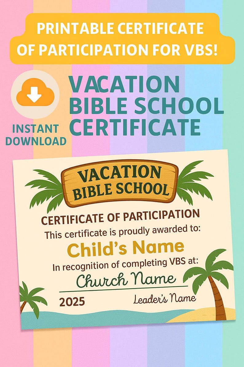 VBS Award Certificate | Instant Download for Church Programs | Vacation ...