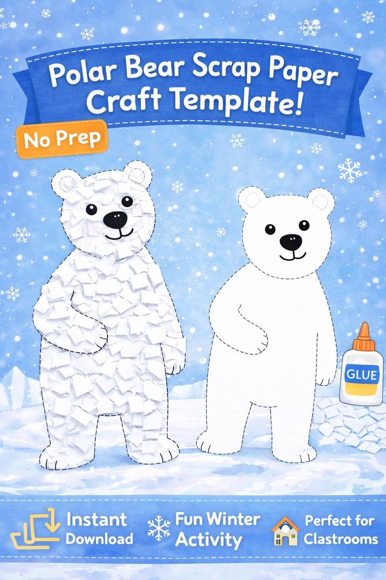 Polar Bear Scrap Paper Craft | Winter Animal Art Activity | No Prep ...