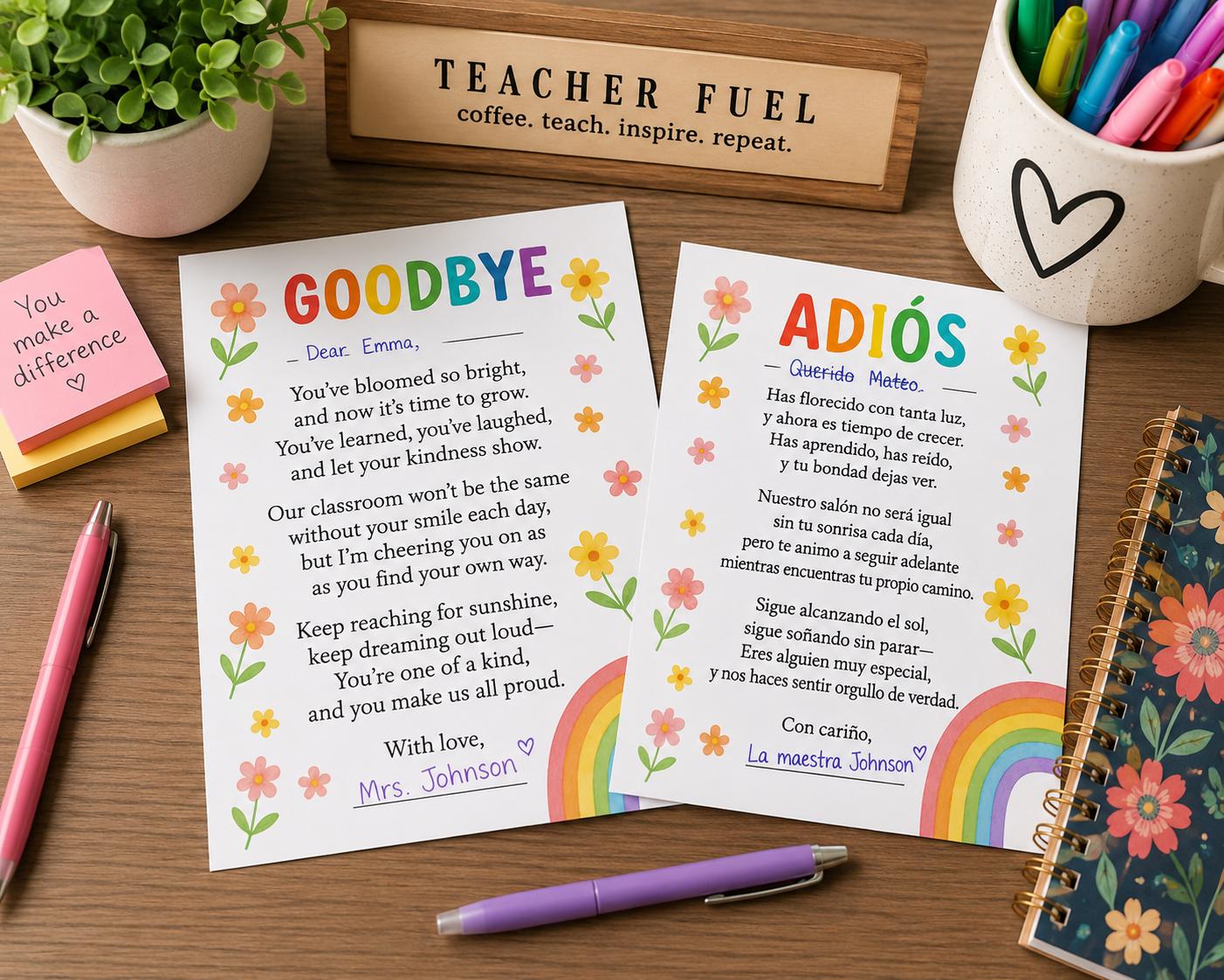 Bilingual End of Year Goodbye Letters for Students - Etsy