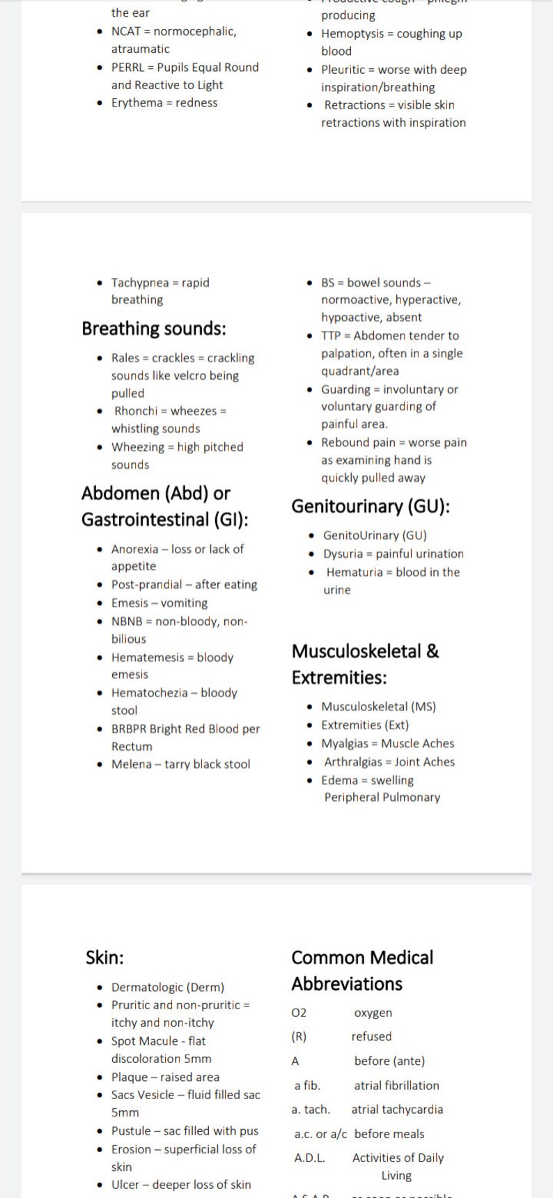 Medical Terminology Cheat Sheet Study Sheets Instant Etsy