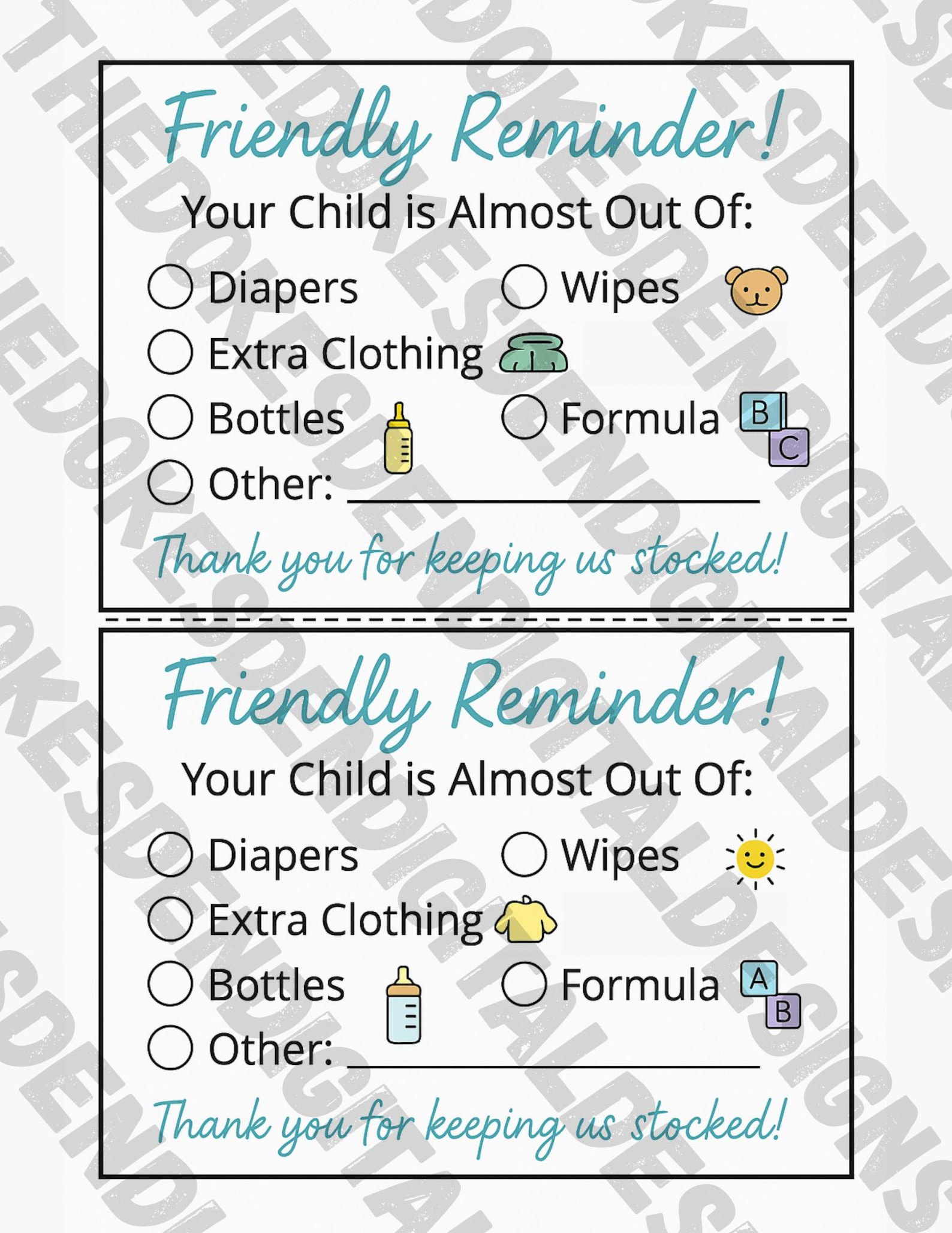 Daycare Supply Request Notes: Printable Reminder Form (instant Download ...