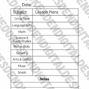 Preschool & Kindergarten Daily Lesson Plan Template (printable Digital ...