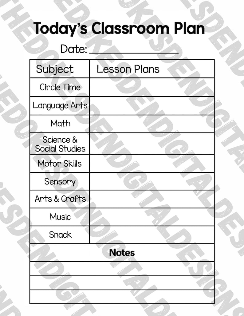 Preschool & Kindergarten Daily Lesson Plan Template (printable Digital ...