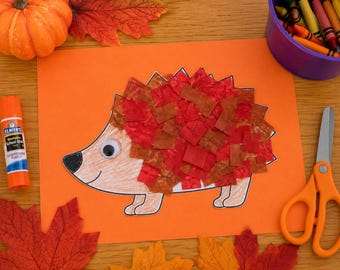 Colorful Hedgehog Tissue Paper Craft: Printable Fall Activity (PDF Download)