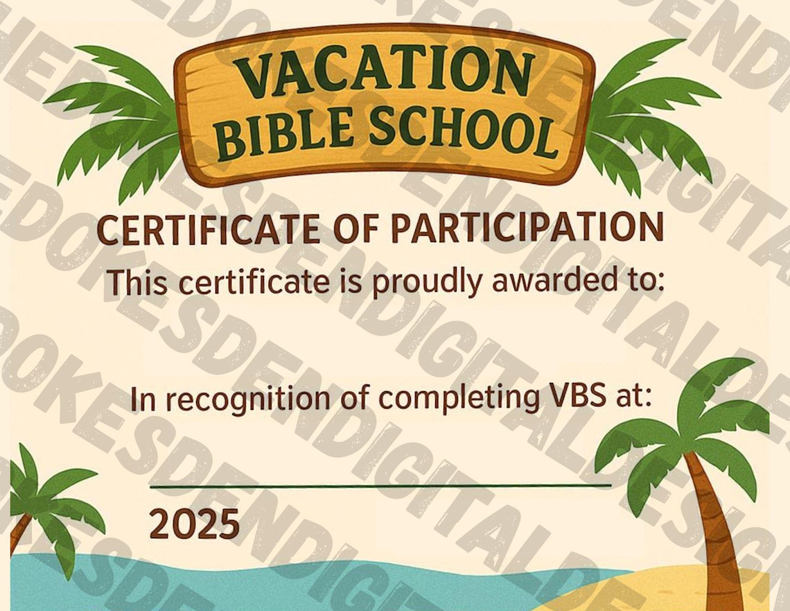 VBS Award Certificate Instant Download for Church Programs Vacation