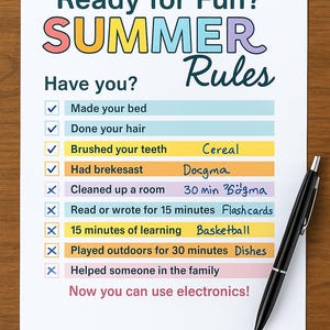 Screen Time Starts Here: Summer Rules Printable | Summer Rules Checklist for Happy Kids!