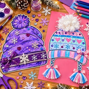 Design Your Own Winter Hat Craft | 3 Printable Hat Templates | Winter Art Activity for Kids | Cut & Decorate