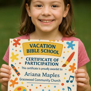 Vacation Bible School Award | Art Theme for Kids | Printable VBS Certificate | Creativity Church Award