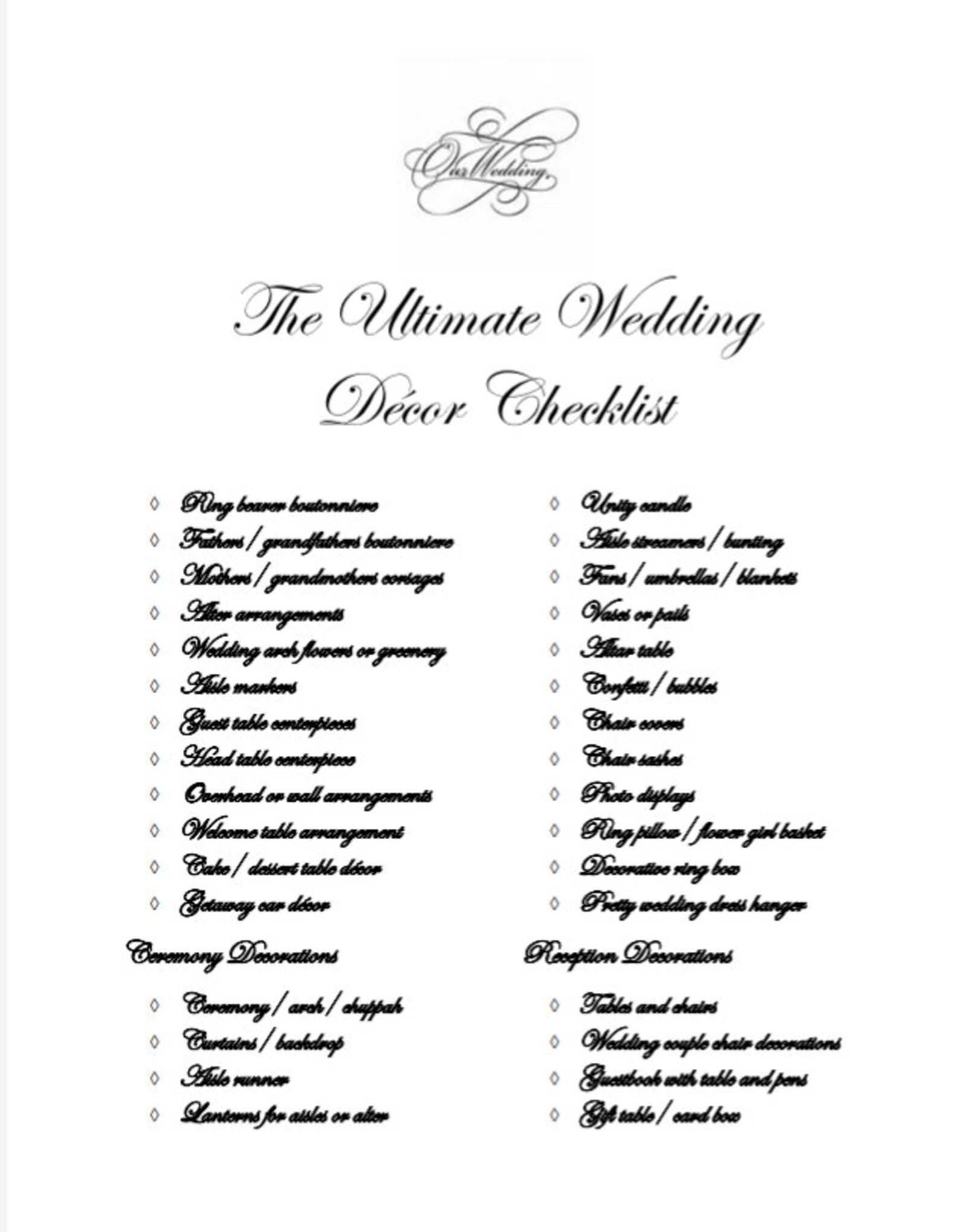 Wedding Decor Checklist Printable Template Instant Download Etsy wedding-decor-checklist-printable-template-instant-download-etsy