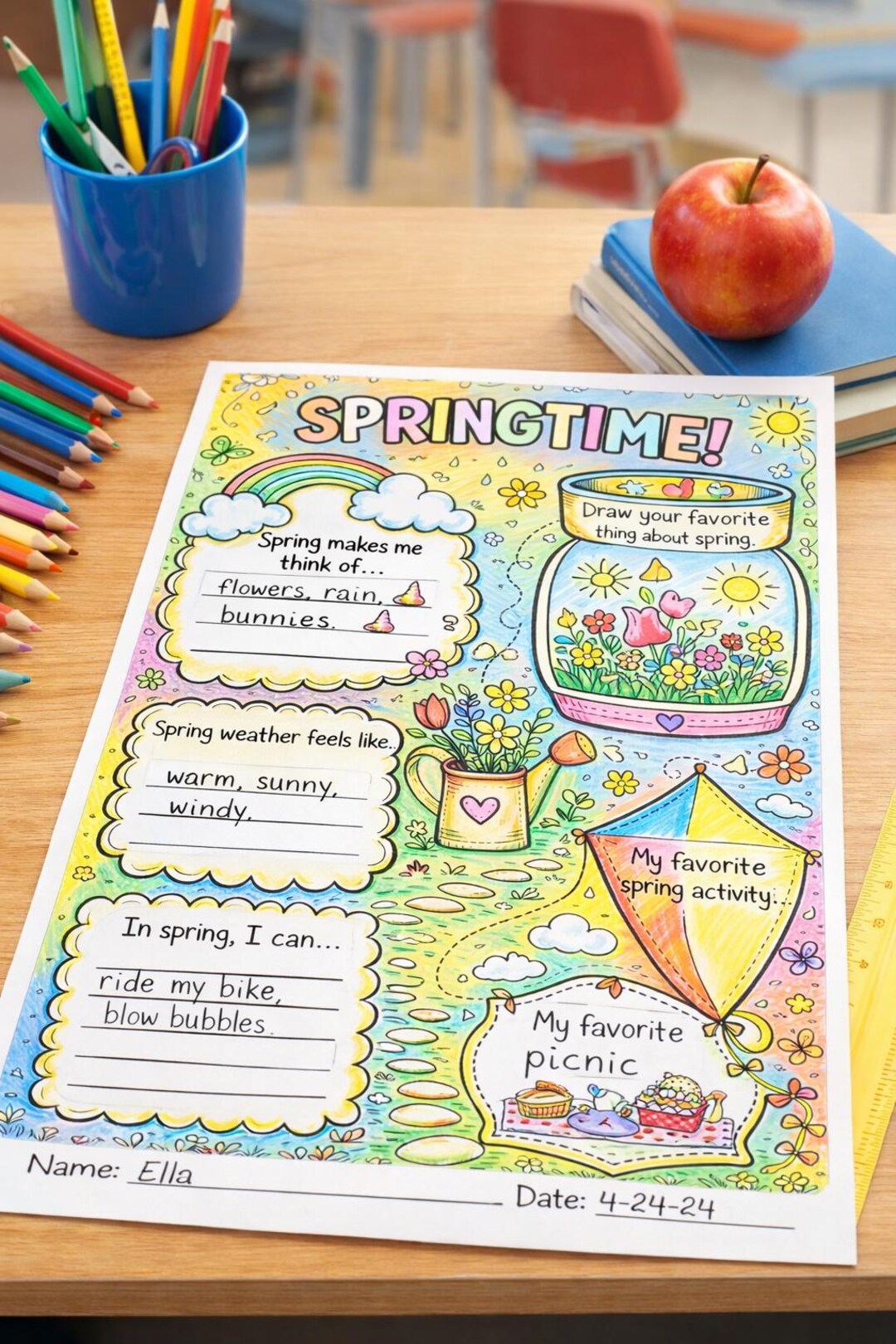 Spring Writing Activity Worksheet | Kindergarten 1st 2nd Grade (PDF) - Etsy
