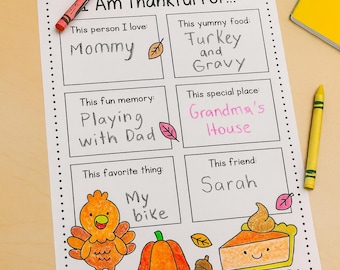 I Am Thankful For… Worksheet | No Prep Thanksgiving Activity for Preschool & Elementary