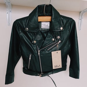 Blouson en cuir d'agneau noir pour enfant