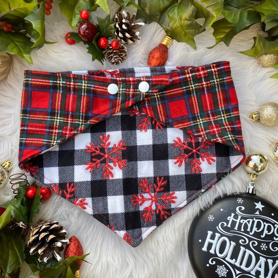 Cozy Christmas Dog Bandana Reversible Personalized Snap Etsy