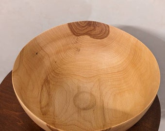 Hand made solid wood food safe American Beech wood bowl with natural details.
