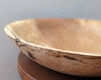 Hand made solid wood food safe American Beech wood bowl with natural details.