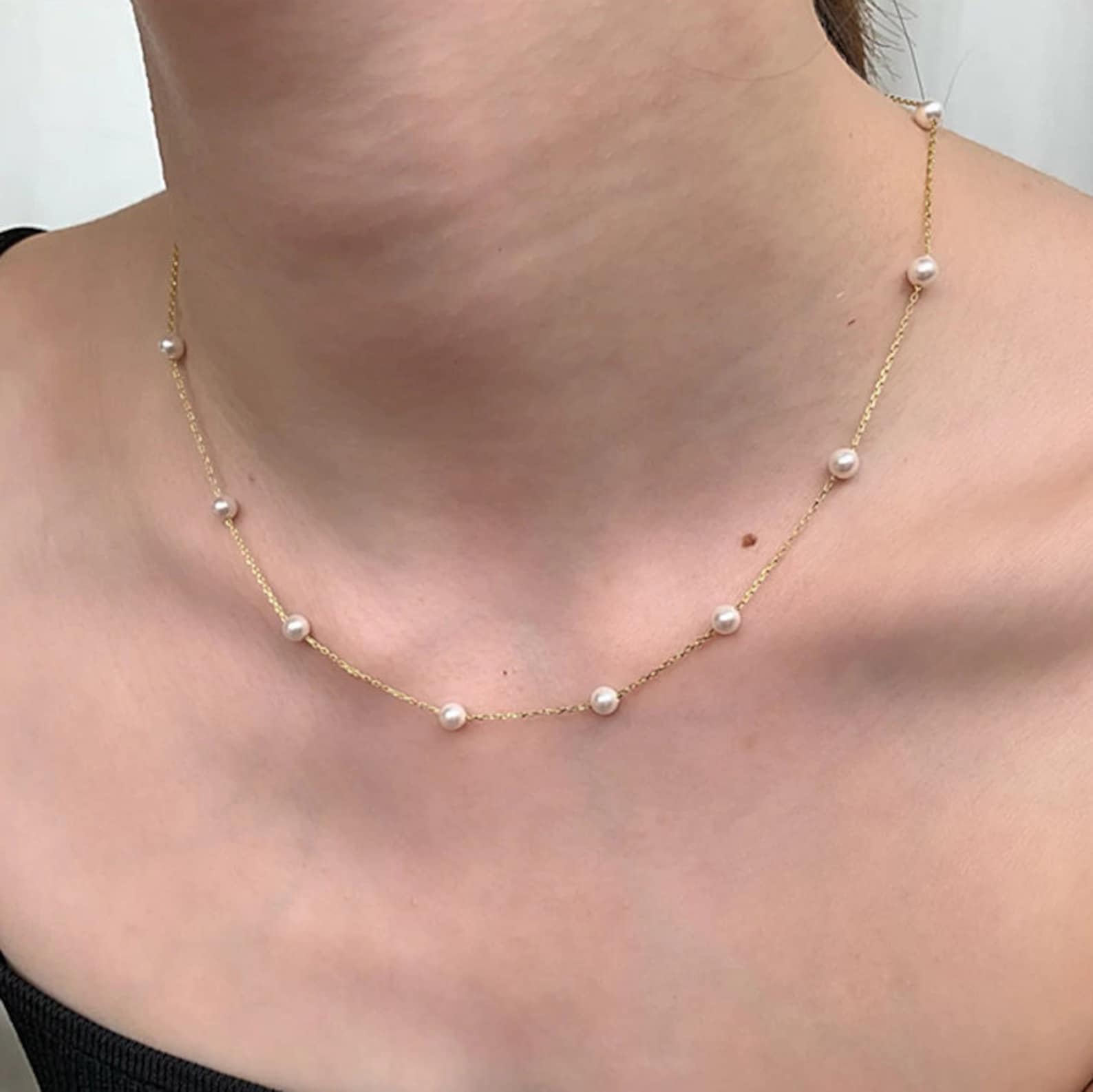 Dainty Pearl Necklace Gold Pearl Necklace Charm Necklace Etsy Canada