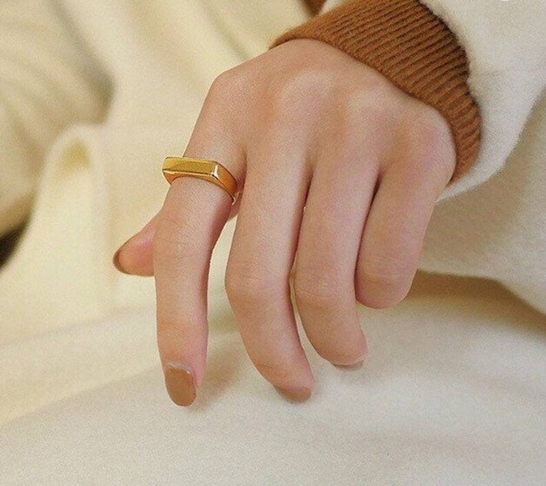 925 Gold Ring Minimalist Ring Stacked Ring Signet 925 Silver Ring Bar Band Ring Simple Silver Bands Simple Gold Bands Stackable Ring