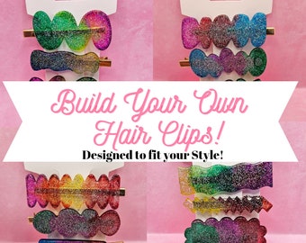 Construya sus propios clips para el cabello, accesorios para el cabello personalizados, clips para el cabello de resina, barrettes para el cabello, barrettes para el cabello con brillo