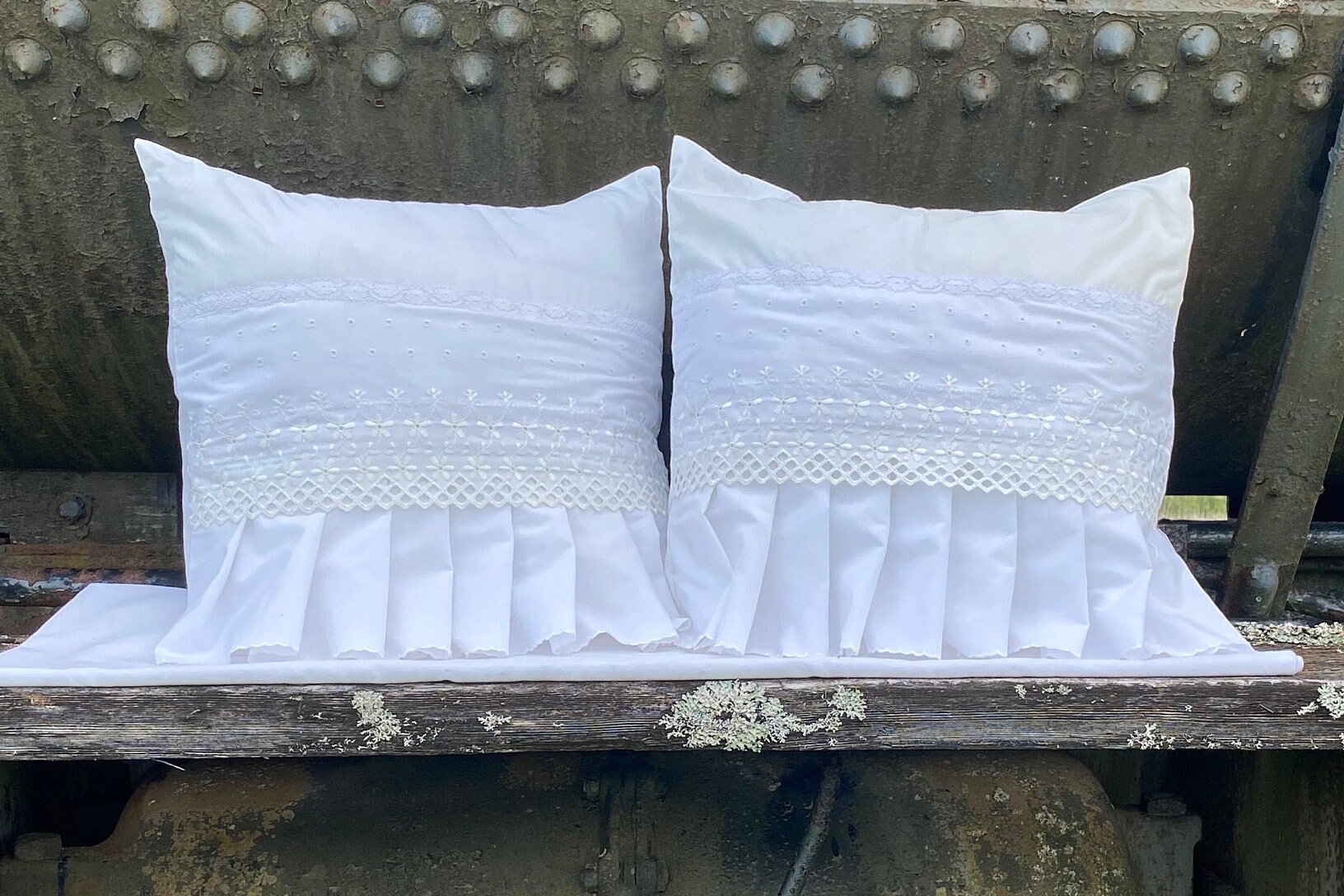 White Lace Shabby Chic Pillow Cover, Lacey Pillow Cover, White Ruffle