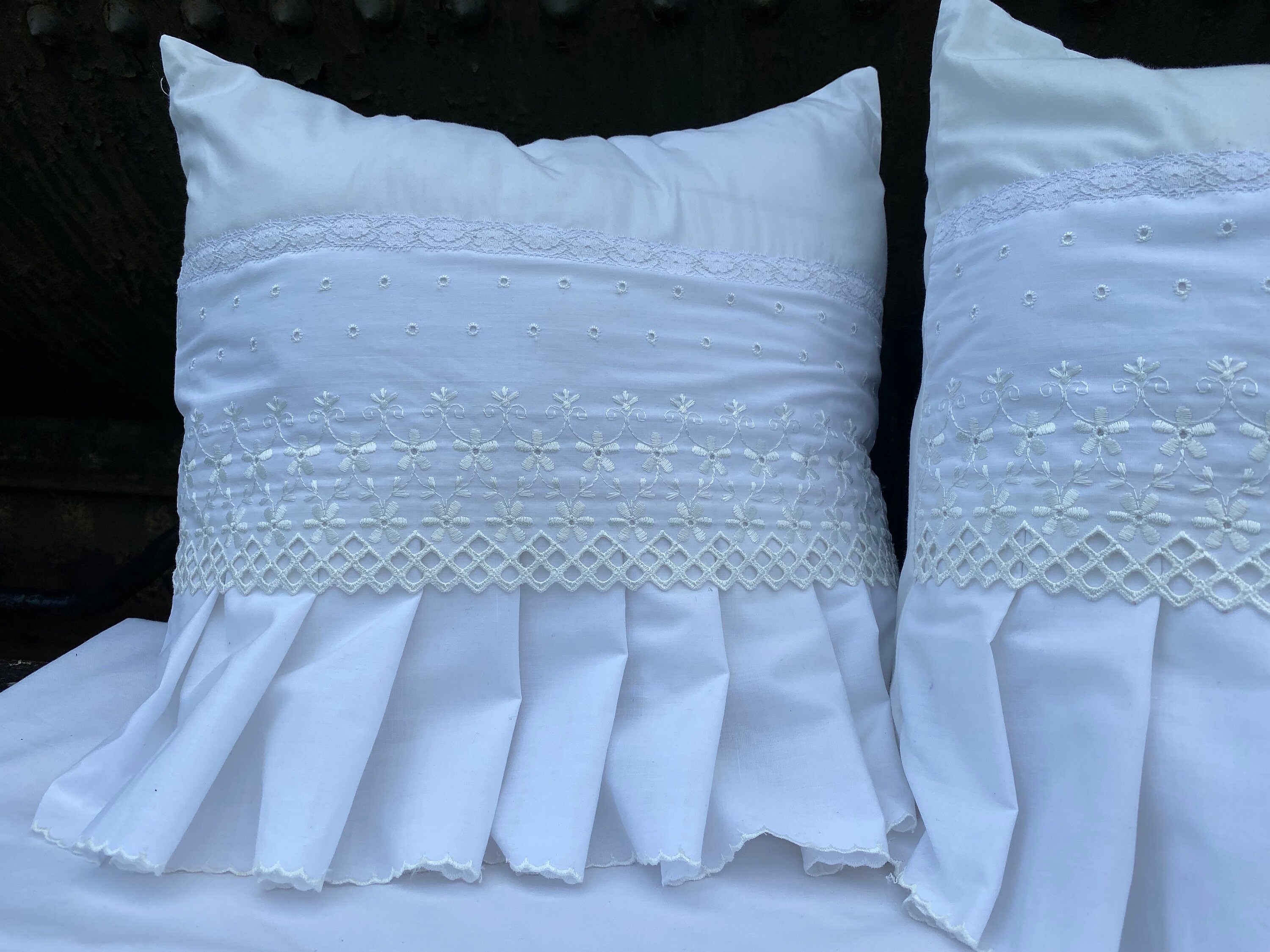 White Lace Shabby Chic Pillow Cover, Lacey Pillow Cover, White Ruffle