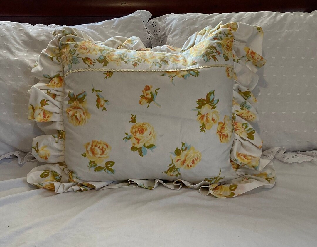 Yellow Rose Pillow Cover Yellow Rose Shabby Chic Ruffle Etsy