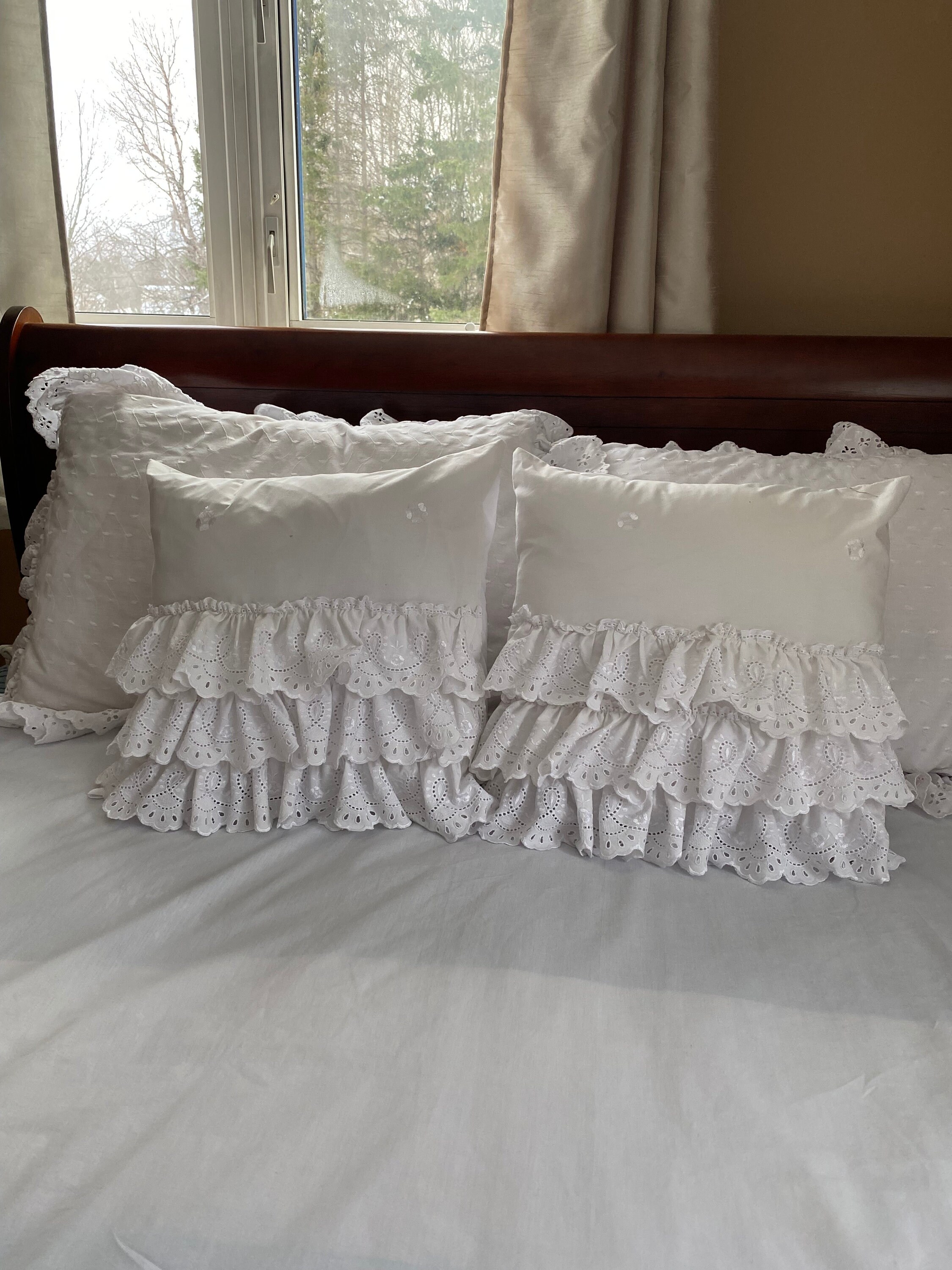 White Lace Shabby Chic Pillow Cover, Lacey Pillow Cover, White Ruffle