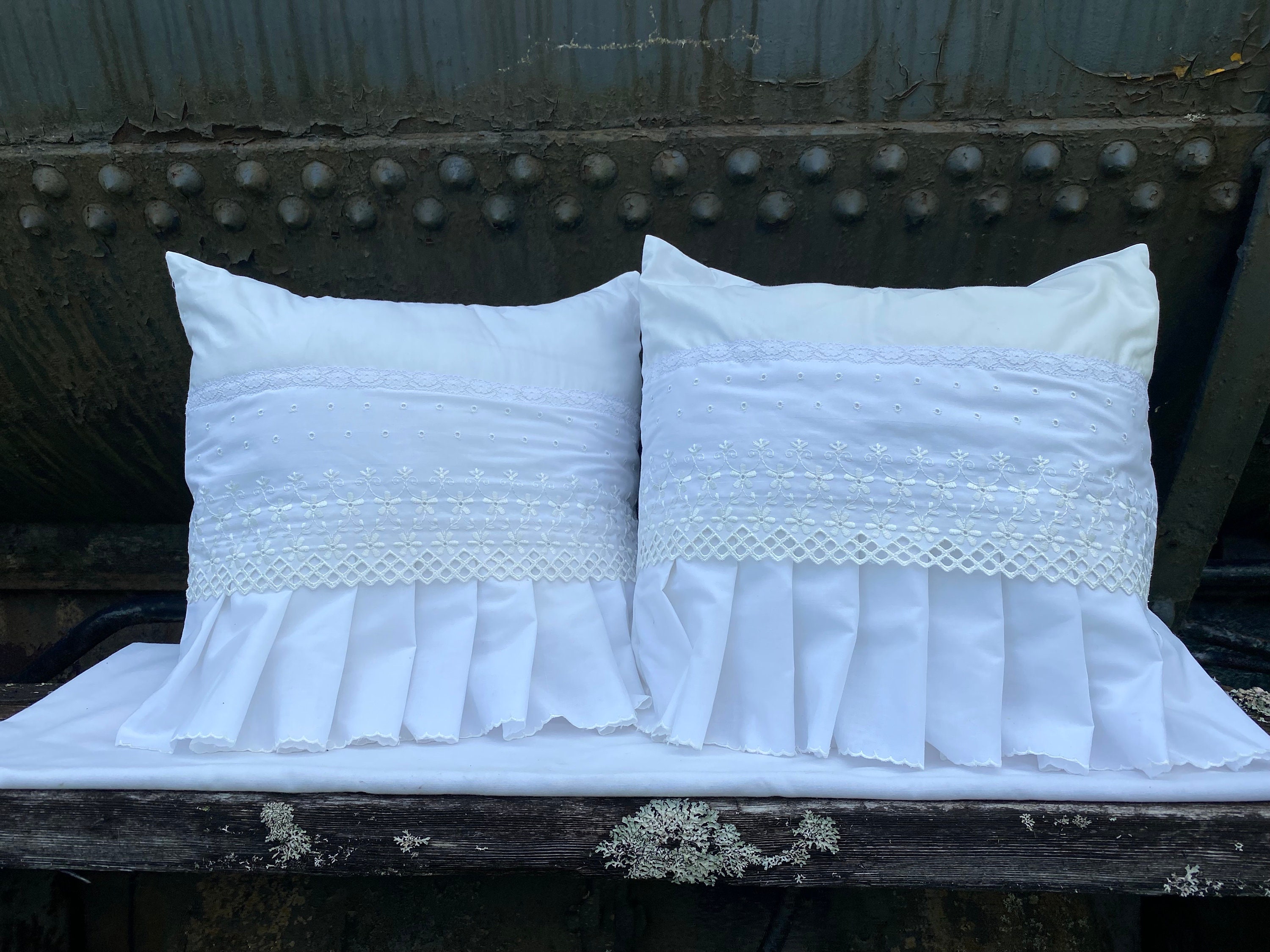 White Lace Shabby Chic Pillow Cover, Lacey Pillow Cover, White Ruffle