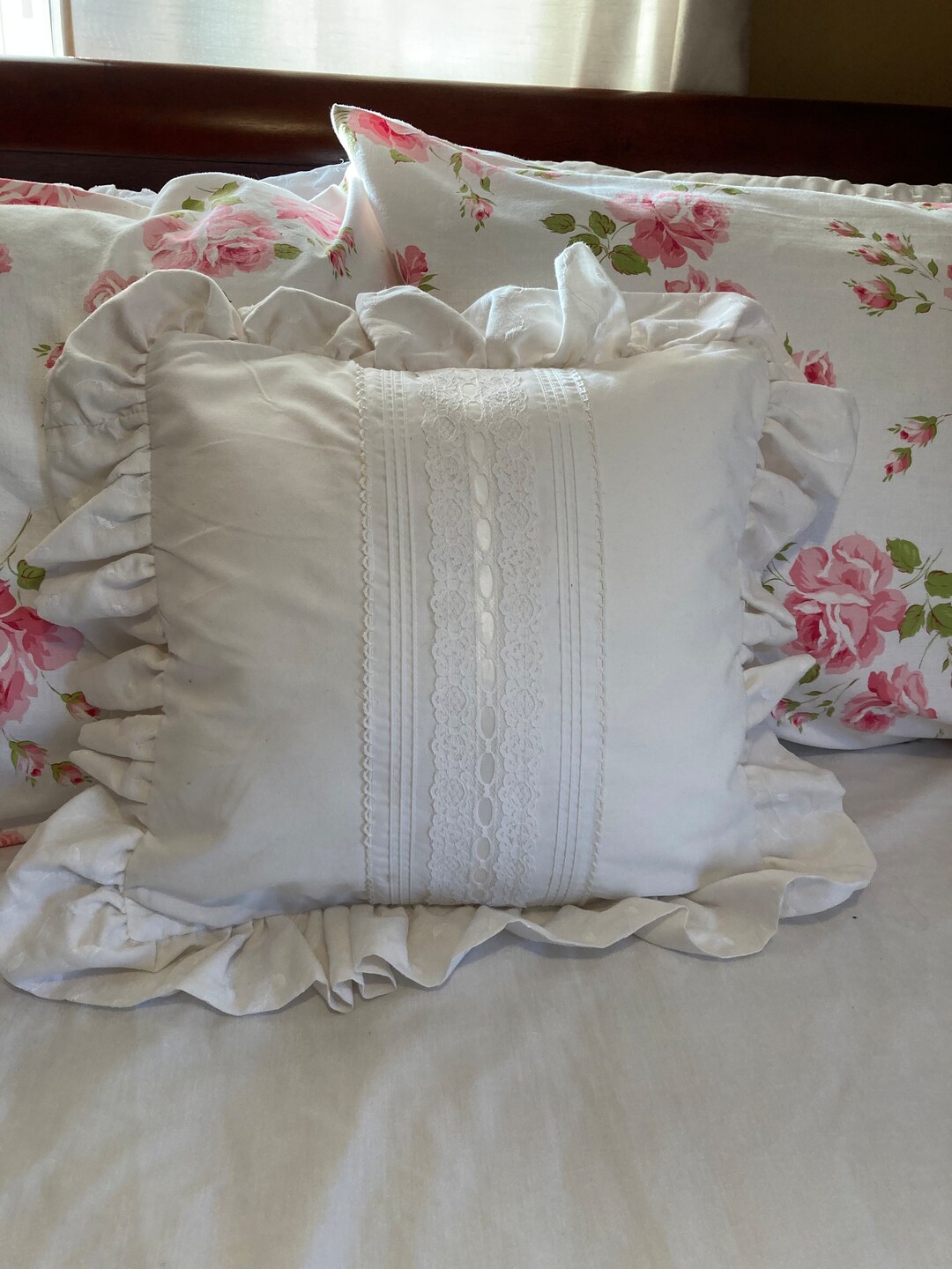 White Lace Shabby Chic Pillow Cover, Lacey Pillow Cover, White Ruffle