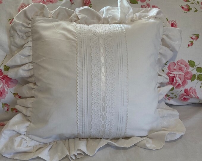 White Lace Shabby Chic Pillow Cover, Lacey Pillow Cover, White Ruffle