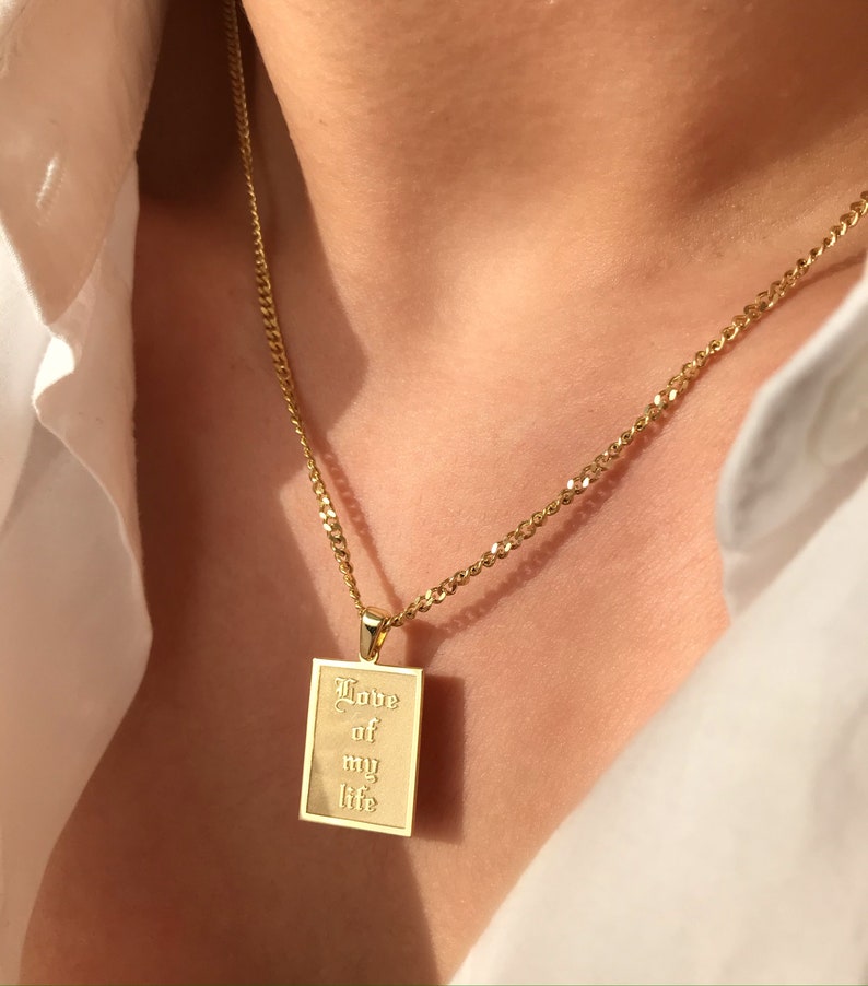 Plaque Necklace 925 Silver 14K Gold Plated Plaque Pendant Etsy