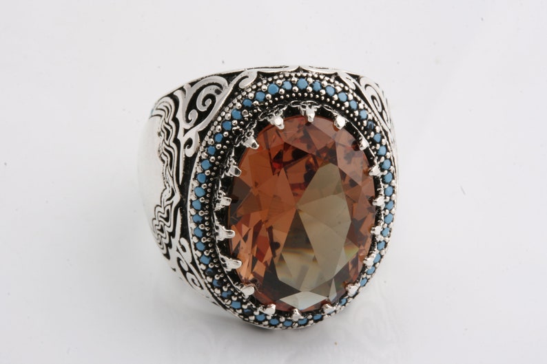 go Ottoman Sultan Style 925 Sterling Silver Alexandrite Stone and Turquoise Stone Men/'s Ring Power Ring