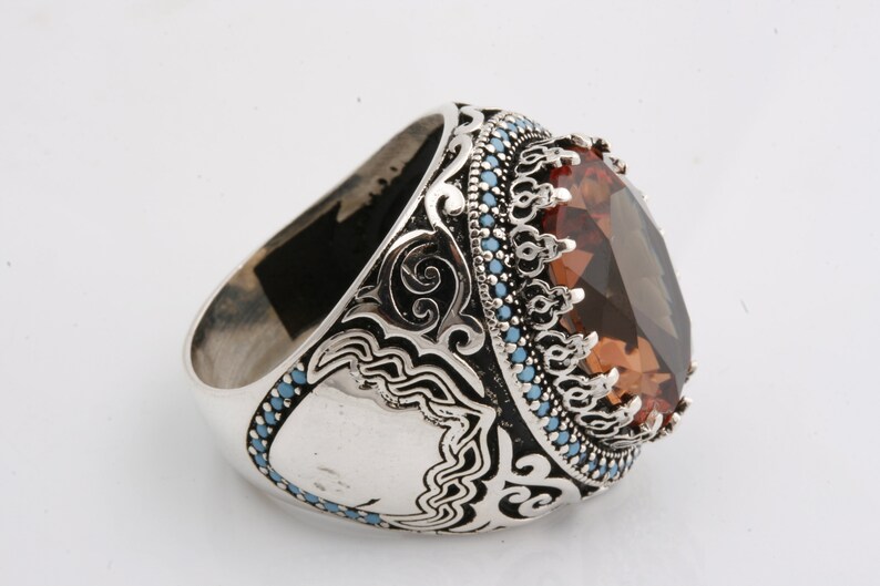 go Ottoman Sultan Style 925 Sterling Silver Alexandrite Stone and Turquoise Stone Men/'s Ring Power Ring