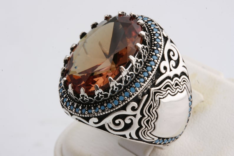 go Ottoman Sultan Style 925 Sterling Silver Alexandrite Stone and Turquoise Stone Men/'s Ring Power Ring
