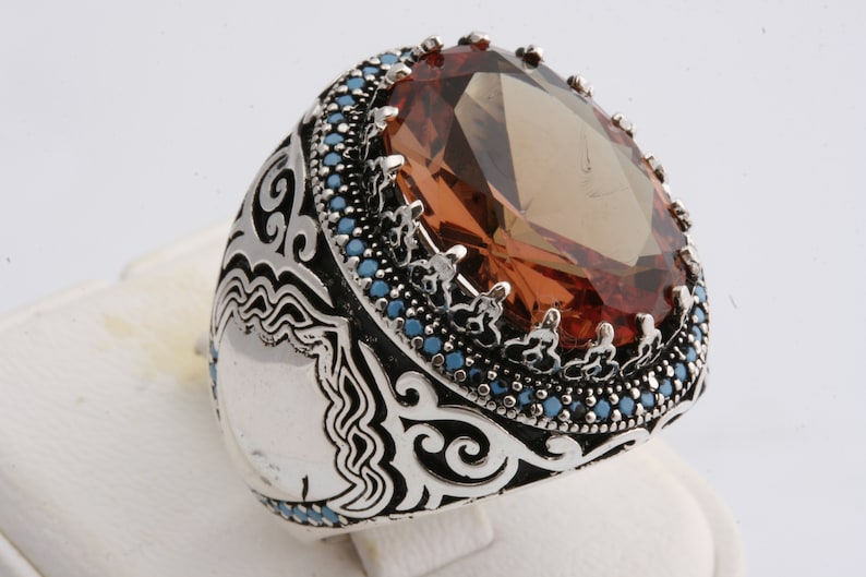 go Ottoman Sultan Style 925 Sterling Silver Alexandrite Stone and Turquoise Stone Men/'s Ring Power Ring